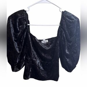 Kendall & Kylie Black Velvet Puff Sleeve Blouse